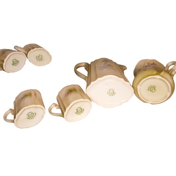 VTG NIPPON Hand Painted Wild Rose 7 Piece COMPLETE Floral Tea Set Chocolate Pot - Picture 8 of 8